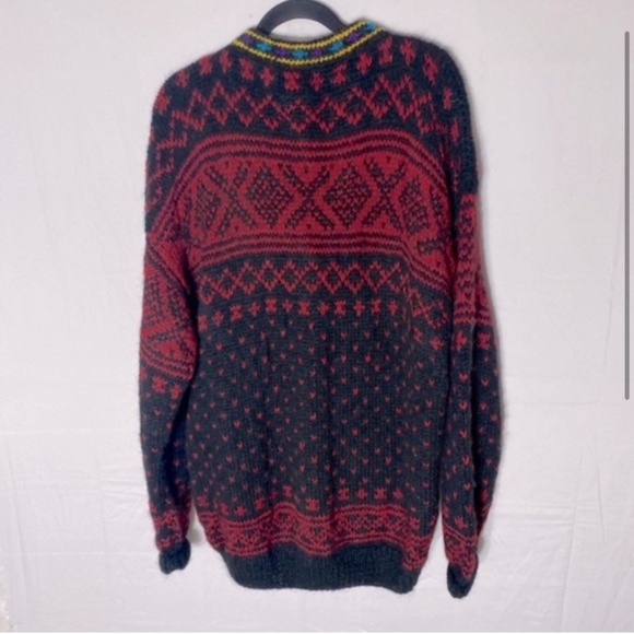 Vintage Namaste Woolens Handmade Wool Jacquard Knit Crew Neck Button Cardigan XL - Picture 2 of 13